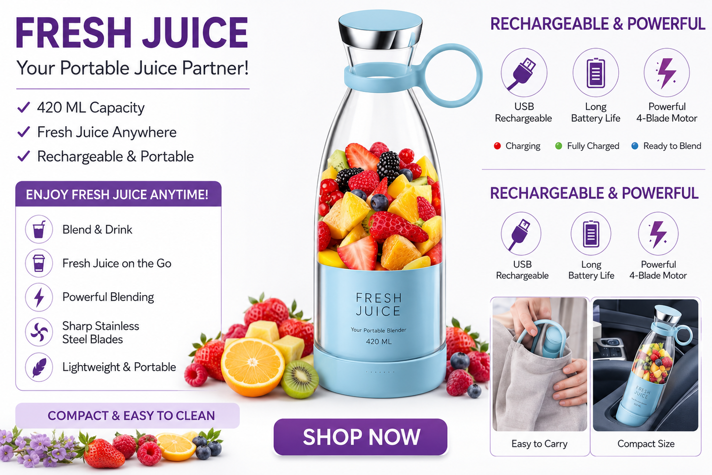 Portable Mini Blender for Fresh Juice